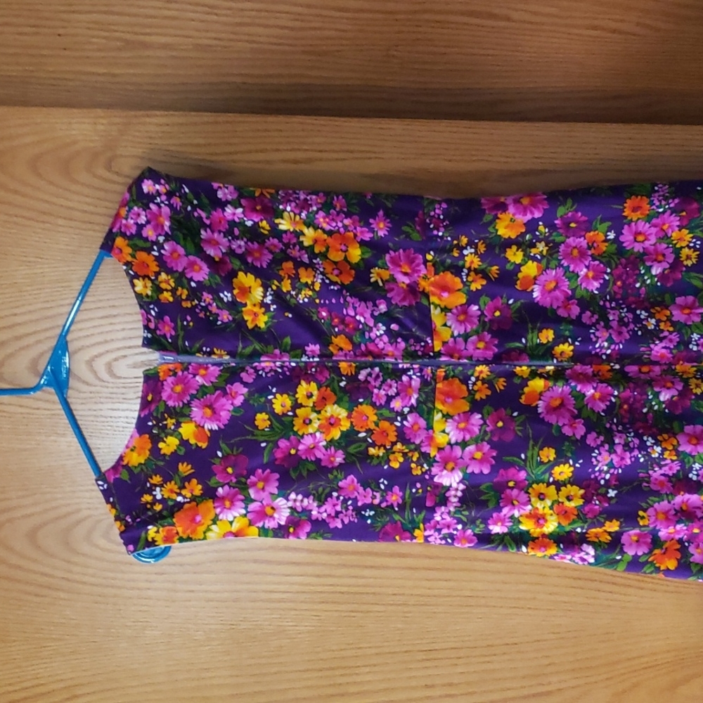 Vintage Floral Maxi Dress. Pink. Purple. Yellow. OOAK. 70s. Flower Power. - Picture 8 of 15